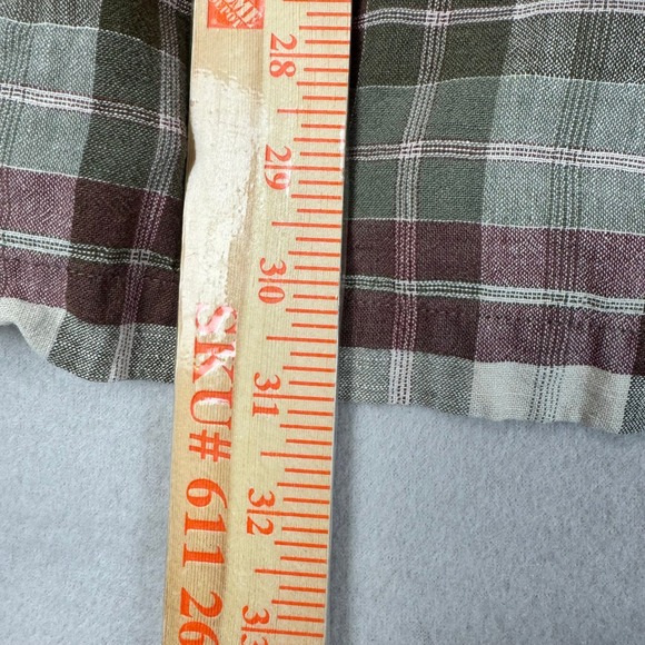 Eddie Bauer Mens Tall XL Linen Green Plaid Short Sleeve Button Down Shirt Vtg - Picture 4 of 6